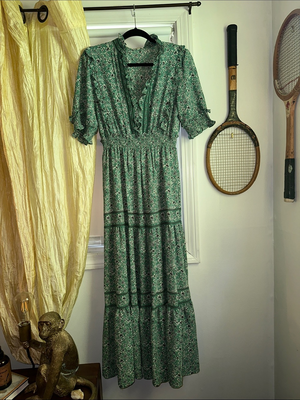 Max Studio Green Floral Tiered Maxi Dress